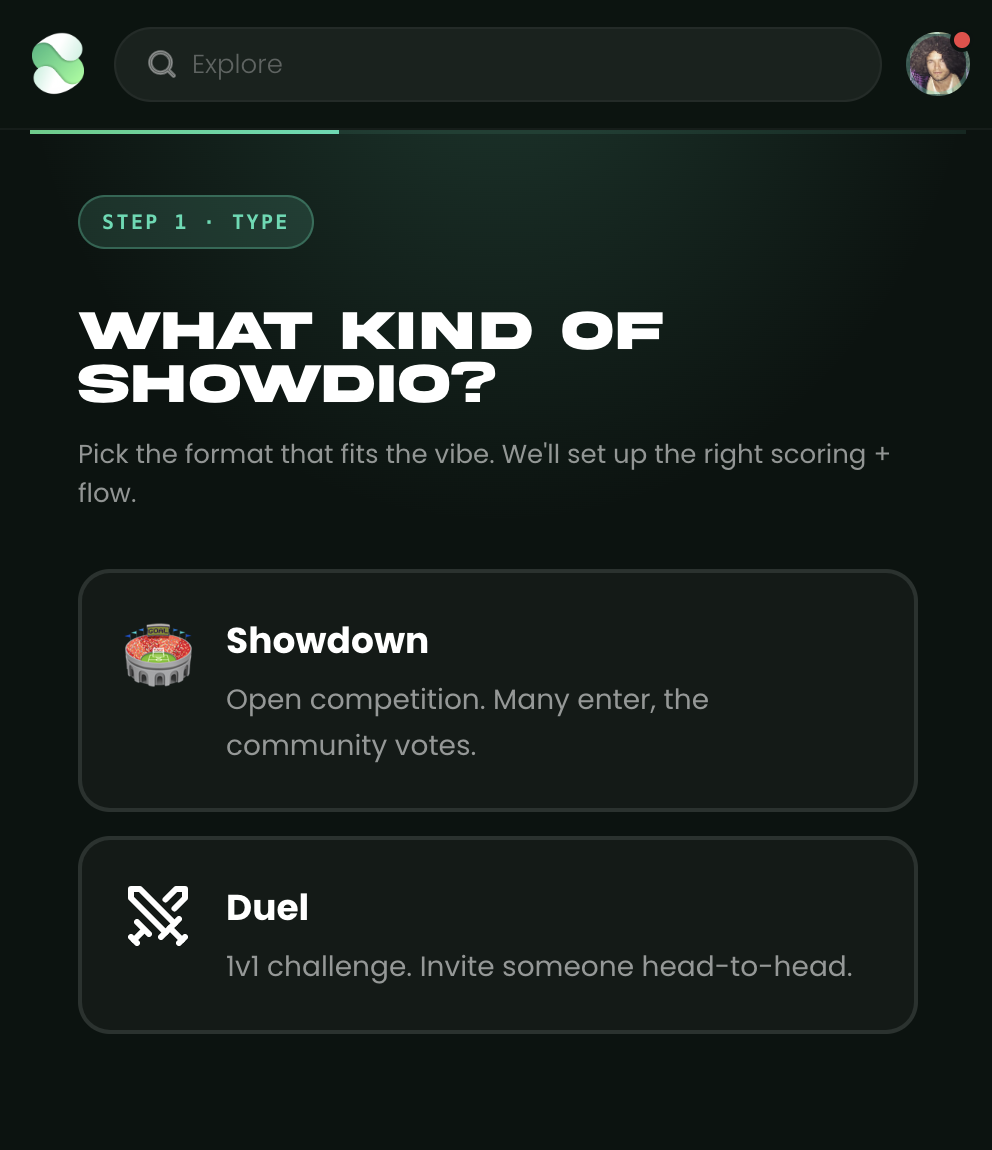 Creating a Showdio — pick a Showdown, Duel or Debate